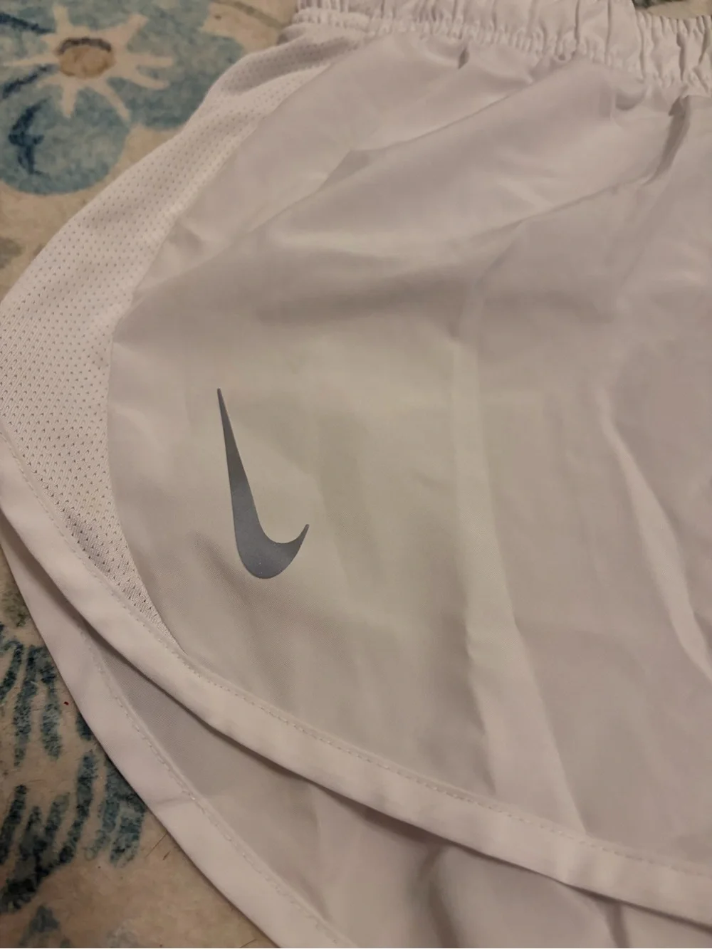 Nike White Athletic Running Shorts with Reflective Swoosh
